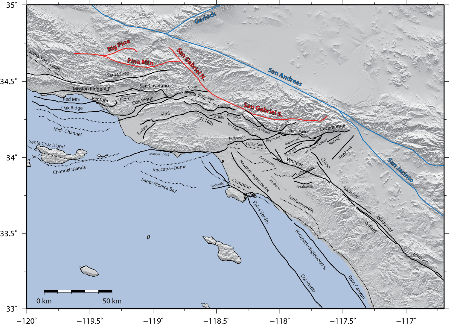 SoCal Fault Trace Map