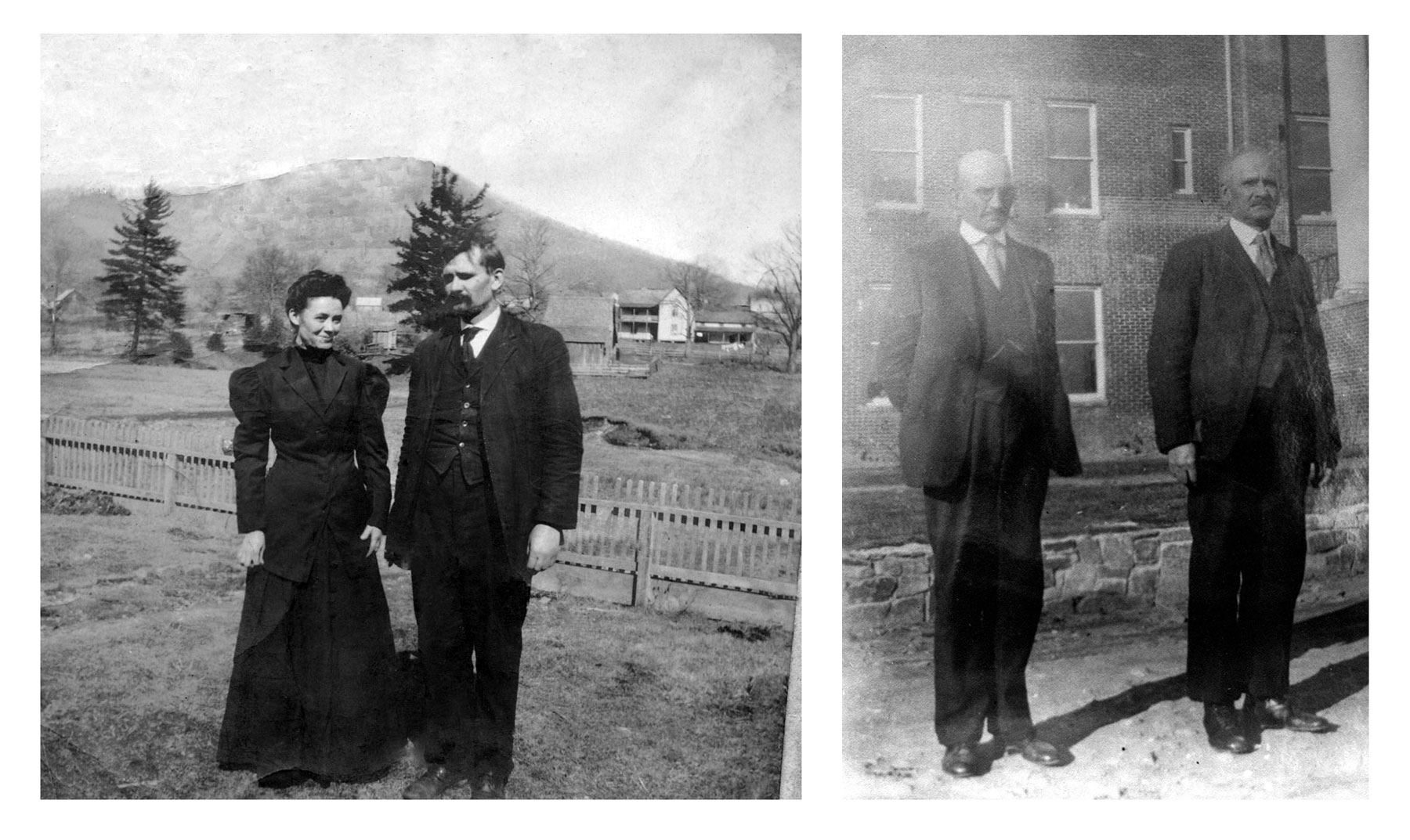 At left, App State co-founders D.D. and Lillie Shull Dougherty are shown in the early 1900s, and, at right, university co-founder B.B. Dougherty and his brother, D.D., are shown in the 1920s